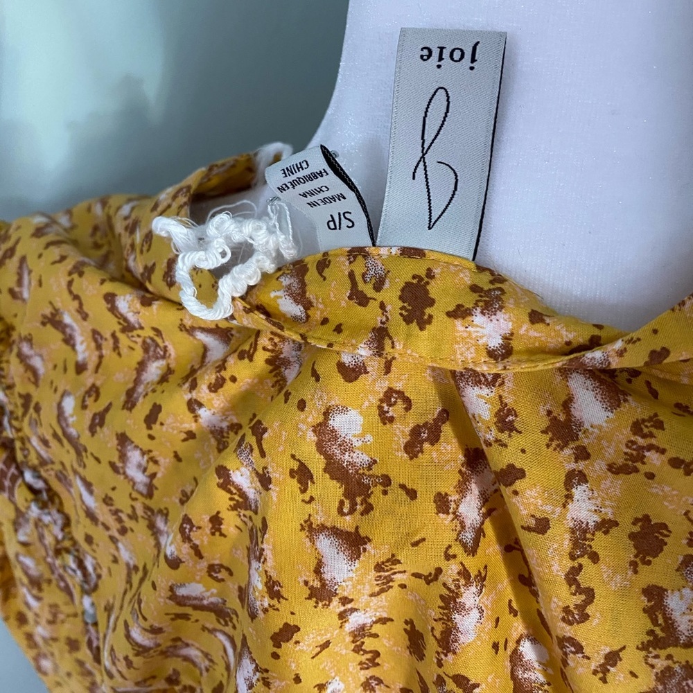 NEW Joie Yellow Puff Shoulder Ruffle Yoke Button-Down Cotton Blouse - Picture 4 of 5